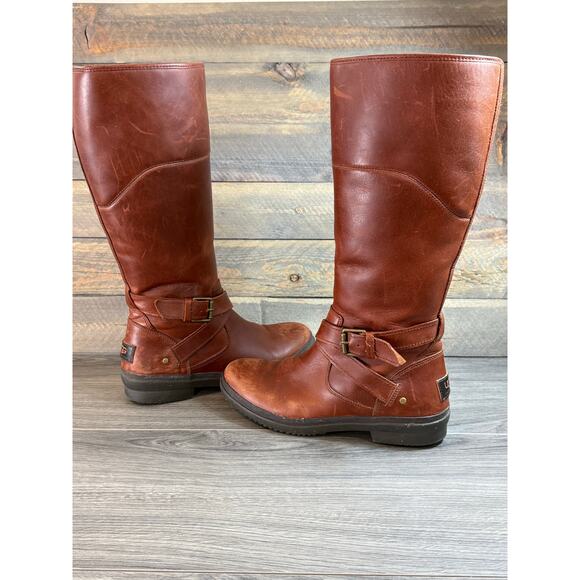 UGG Evanna Stout Tall Riding Boot Size 7.5 Zip Sherpa Fleece Lined Waterproof - Picture 12 of 16